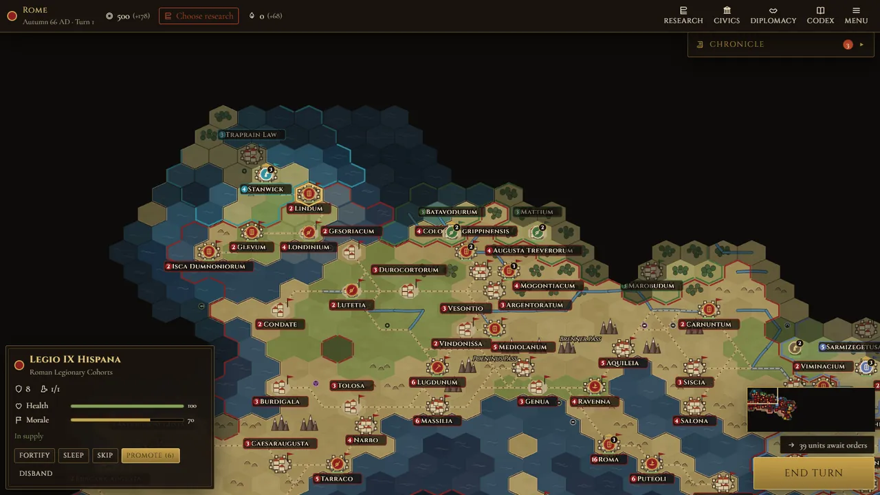 Survival on the map of the known world: Roman Gaul, Britain, and the Rhine frontier in 66 AD